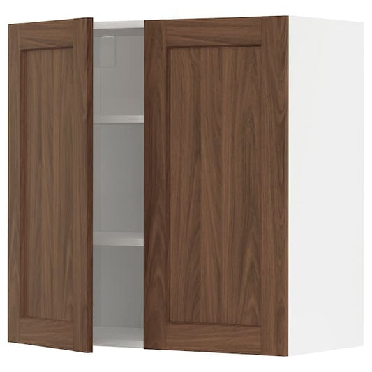 Ikea METOD - Wall cabinet with shelves/2 doors, white Enköping/brown walnut effect, 80x80 cm
