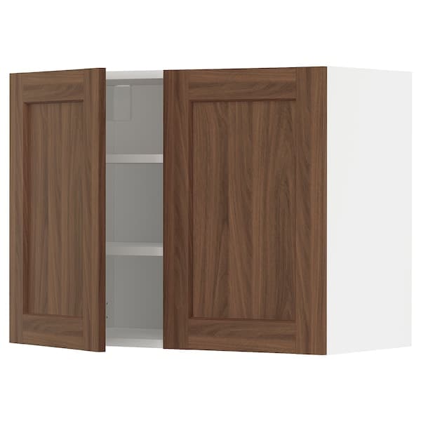 METOD - Wall cabinet with shelves/2 doors, white Enköping/brown walnut effect, 80x60 cm - best price from Maltashopper.com 89475108