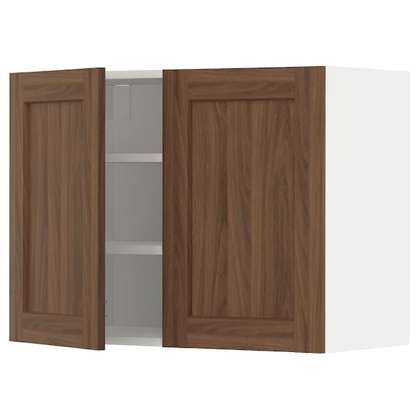 Ikea METOD - Wall cabinet with shelves/2 doors, white Enköping/brown walnut effect, 80x60 cm