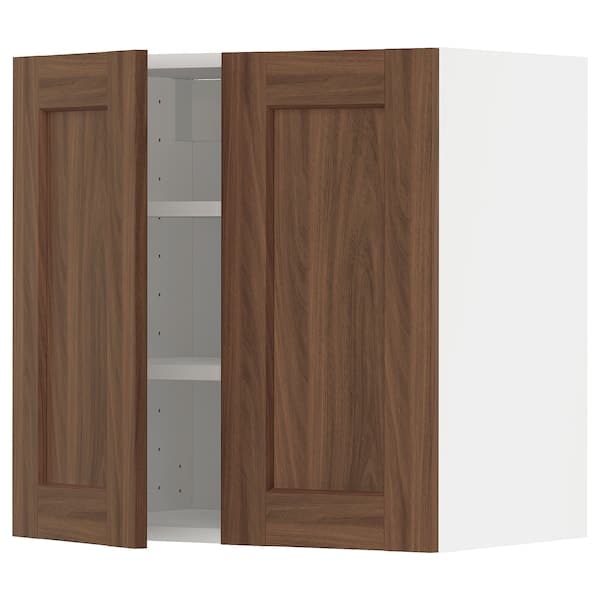 Ikea METOD - Wall cabinet with shelves/2 doors, white Enköping/brown walnut effect, 60x60 cm