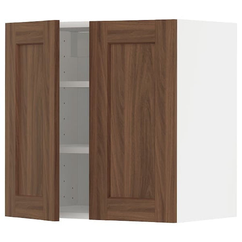 METOD - Wall cabinet with shelves/2 doors, white Enköping/brown walnut effect, 60x60 cm
