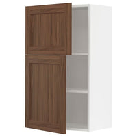 METOD wall cabinet with shelves/2 doors, white Enköping/brown walnut effect, 60x100 cm