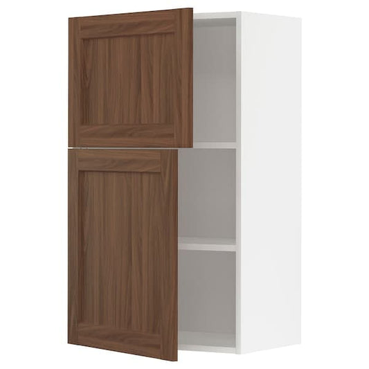 Ikea METOD - Wall cabinet with shelves/2 doors, white Enköping/brown walnut effect, 60x100 cm