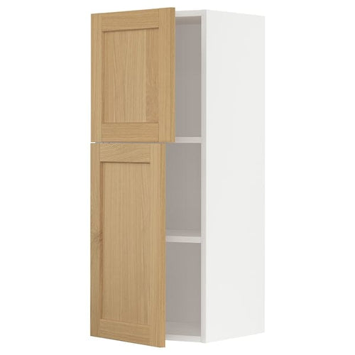 METOD wall cabinet with shelves/2 doors, white/Forsbacka oak, 40x100 cm