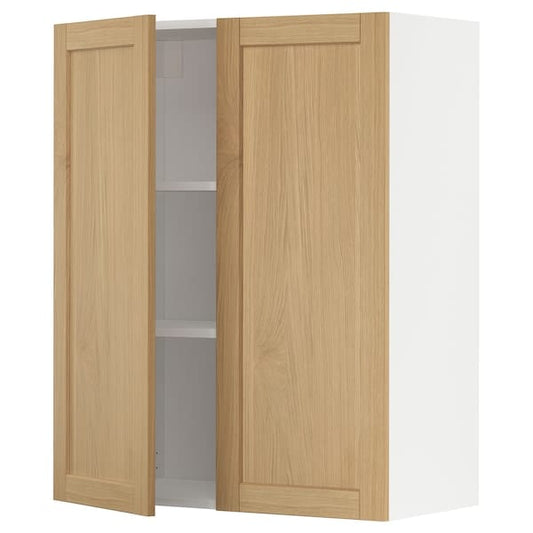 Ikea METOD - Wall cabinet with shelves/2 doors, white/Forsbacka oak, 80x100 cm