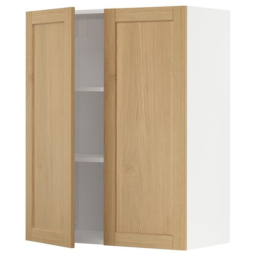 METOD wall cabinet with shelves/2 doors, white/Forsbacka oak, 80x100 cm