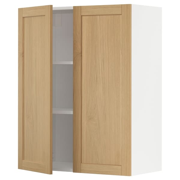 METOD - Wall cabinet with shelves/2 doors, white/Forsbacka oak, 80x100 cm