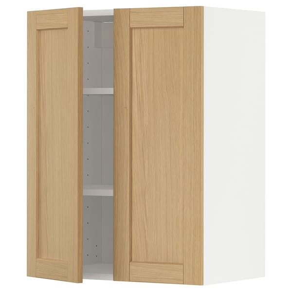 Ikea METOD - Wall cabinet with shelves/2 doors, white/Forsbacka oak, 60x80 cm