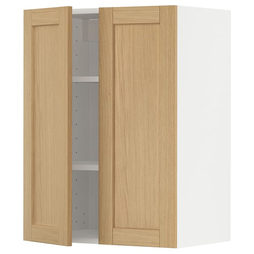 METOD - Wall cabinet with shelves/2 doors, white/Forsbacka oak, 60x80 cm