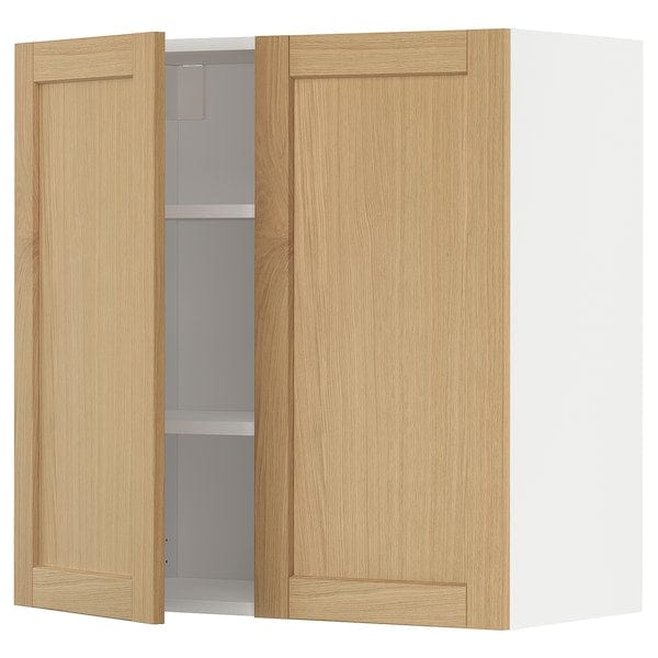 Ikea METOD - Wall cabinet with shelves/2 doors, white/Forsbacka oak, 80x80 cm