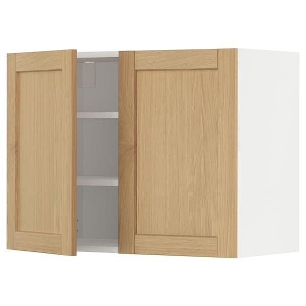 Ikea METOD - Wall cabinet with shelves/2 doors, white/Forsbacka oak, 80x60 cm