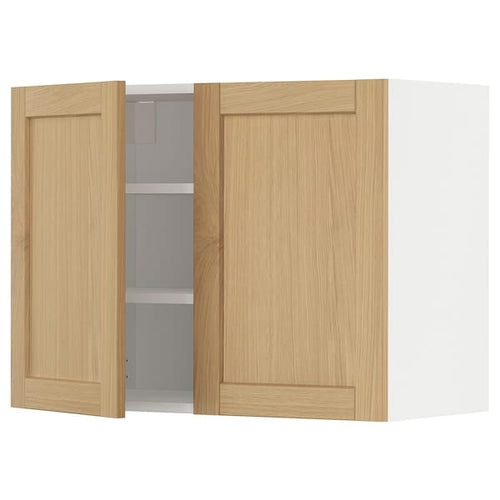 METOD wall cabinet with shelves/2 doors, white/Forsbacka oak, 80x60 cm