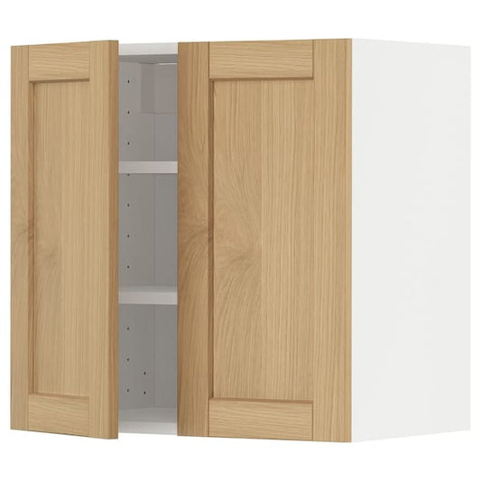 Ikea METOD - Wall cabinet with shelves/2 doors, white/Forsbacka oak, 60x60 cm