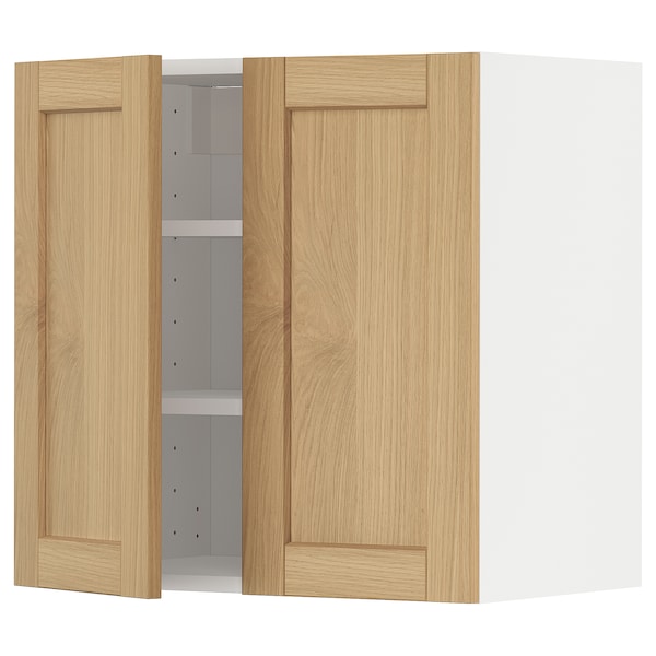 METOD - Wall cabinet with shelves/2 doors, white/Forsbacka oak, 60x60 cm