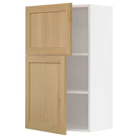 Ikea METOD - Wall cabinet with shelves/2 doors, white/Forsbacka oak, 60x100 cm