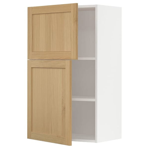 METOD wall cabinet with shelves/2 doors, white/Forsbacka oak, 60x100 cm
