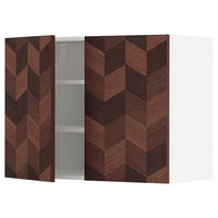METOD - Wall cabinet with shelves/2 doors, white Hasslarp/brown patterned, 80x60 cm - best price from Maltashopper.com 59459237
