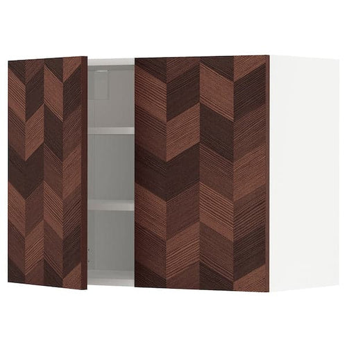 METOD - Wall cabinet with shelves/2 doors, white Hasslarp/brown patterned, 80x60 cm