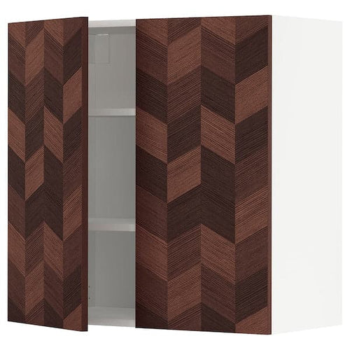 METOD - Wall cabinet with shelves/2 doors, white Hasslarp/brown patterned, 80x80 cm