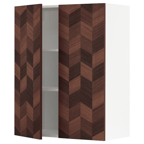 METOD - Wall cabinet with shelves/2 doors, white Hasslarp/brown patterned , 80x100 cm
