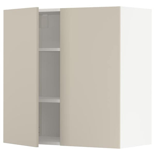 METOD - Wall cabinet with shelves/2 doors, white/Havstorp beige, 80x80 cm