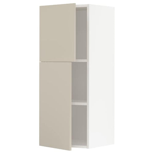 METOD - Wall cabinet with shelves/2 doors, white/Havstorp beige, 40x100 cm