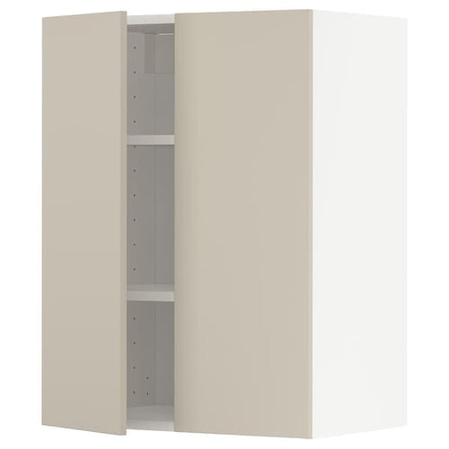 METOD - Wall cabinet with shelves/2 doors, white/Havstorp beige, 60x80 cm