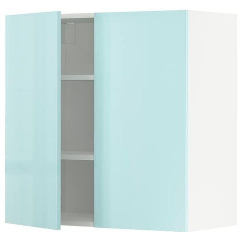 METOD - Wall cabinet with shelves/2 doors, white Järsta/high-gloss light turquoise, 80x80 cm
