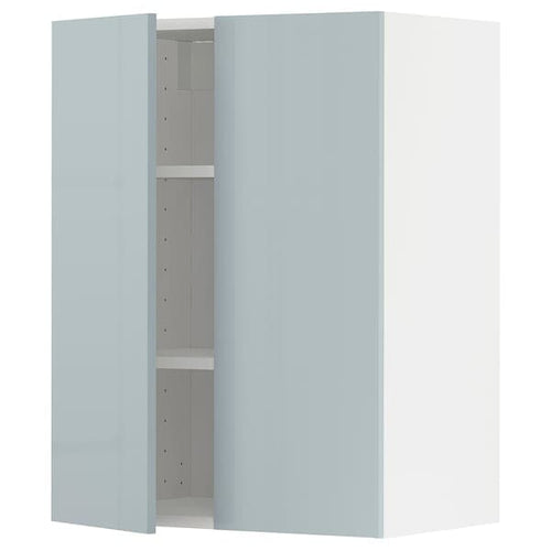 METOD - Wall cabinet with shelves/2 doors, white/Kallarp light grey-blue, 60x80 cm
