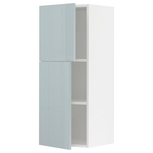 METOD - Wall cabinet with shelves/2 doors, white/Kallarp light grey-blue, 40x100 cm