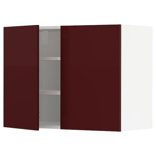 METOD - Wall cabinet with shelves/2 doors, white Kallarp/high-gloss dark red-brown, 80x60 cm