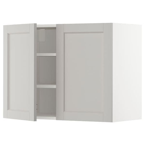 METOD - Wall cabinet with shelves/2 doors, white/Lerhyttan light grey, 80x60 cm