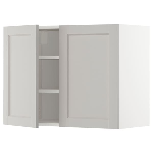 METOD - Wall cabinet with shelves/2 doors, white/Lerhyttan light grey, 80x60 cm