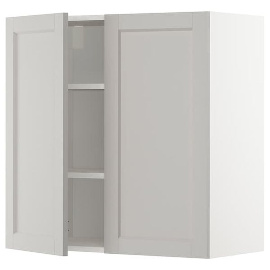 Ikea METOD - Wall cabinet with shelves/2 doors, white/Lerhyttan light grey, 80x80 cm