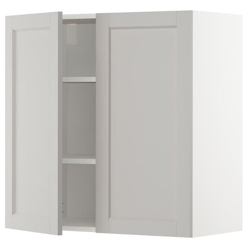 METOD - Wall cabinet with shelves/2 doors, white/Lerhyttan light grey, 80x80 cm