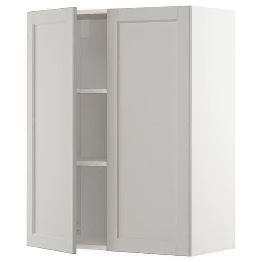 Ikea METOD - Wall cabinet with shelves/2 doors, white/Lerhyttan light grey, 80x100 cm
