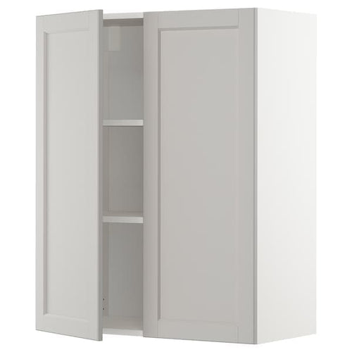 METOD - Wall cabinet with shelves/2 doors, white/Lerhyttan light grey, 80x100 cm