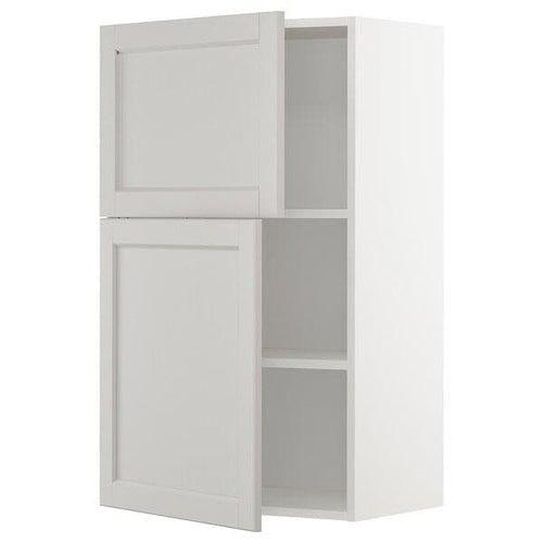 METOD - Wall cabinet with shelves/2 doors, white/Lerhyttan light grey, 60x100 cm