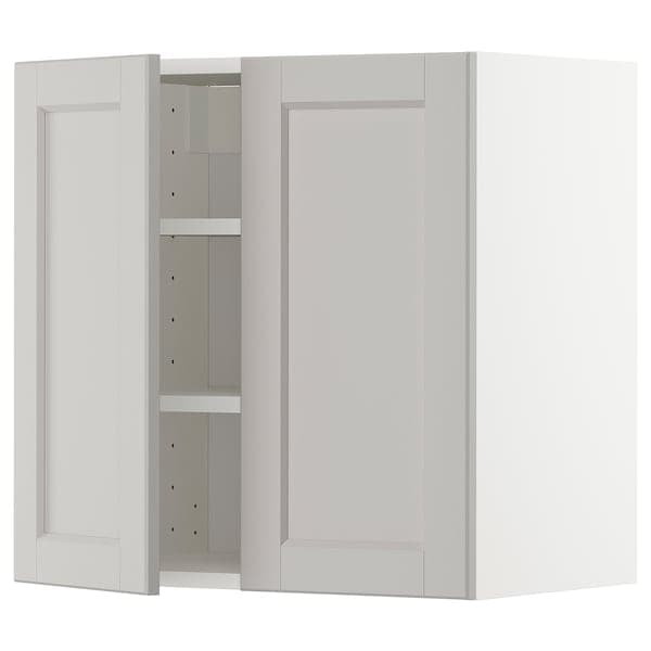 METOD - Wall cabinet with shelves/2 doors, white/Lerhyttan light grey, 60x60 cm