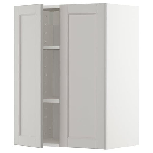 METOD wall cabinet with shelves/2 doors, white/Lerhyttan light grey, 60x80 cm