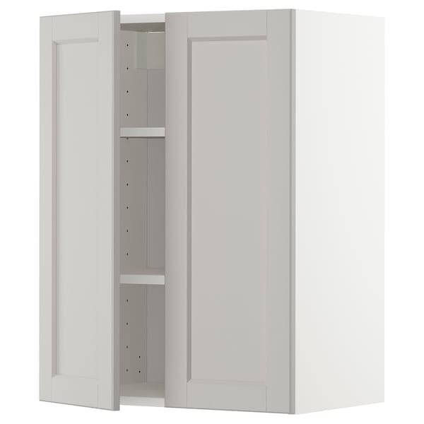 METOD - Wall cabinet with shelves/2 doors, white/Lerhyttan light grey, 60x80 cm