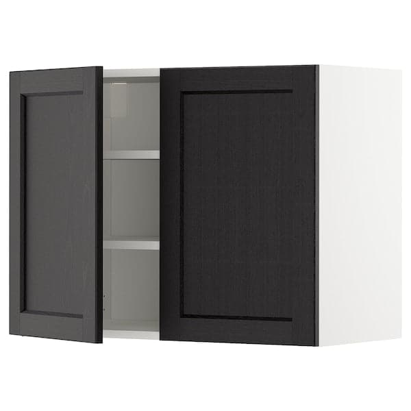 METOD - Wall cabinet with shelves/2 doors, white/Lerhyttan black stained , 80x60 cm - best price from Maltashopper.com 79454535