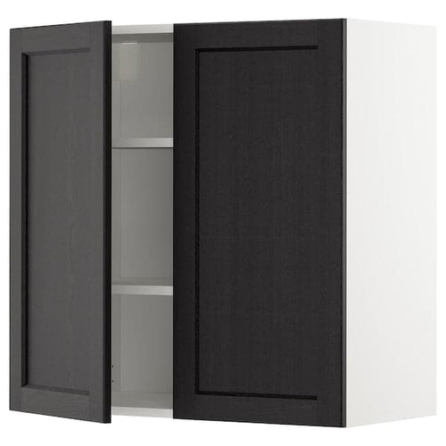 METOD - Wall cabinet with shelves/2 doors, white/Lerhyttan black stained, 80x80 cm
