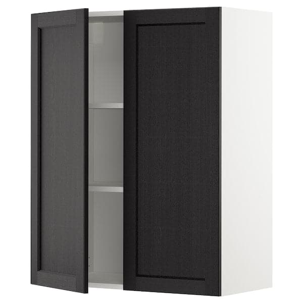 METOD - Wall cabinet with shelves/2 doors, white/Lerhyttan black stained , 80x100 cm