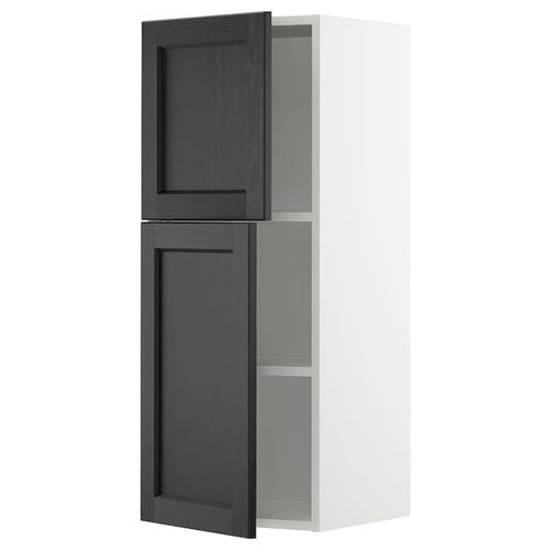 METOD - Wall cabinet with shelves/2 doors, white/Lerhyttan black stained, 40x100 cm