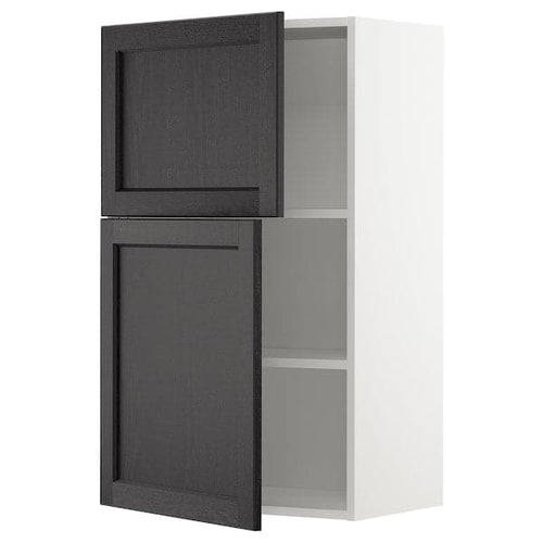 METOD - Wall cabinet with shelves/2 doors, white/Lerhyttan black stained , 60x100 cm