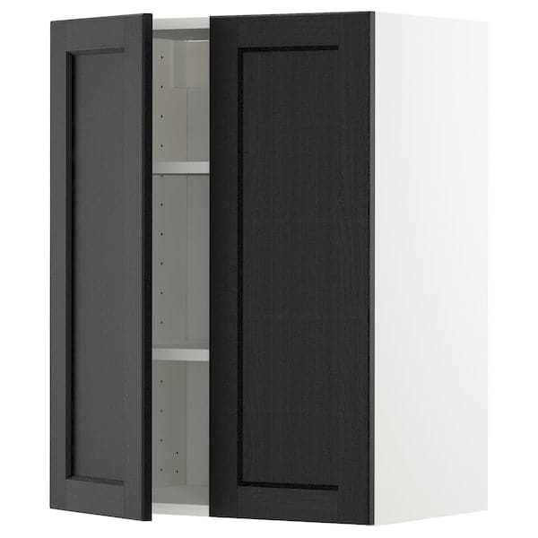 METOD - Wall cabinet with shelves/2 doors, white/Lerhyttan black stained, 60x80 cm - best price from Maltashopper.com 79461611