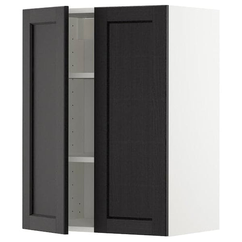 METOD - Wall cabinet with shelves/2 doors, white/Lerhyttan black stained, 60x80 cm