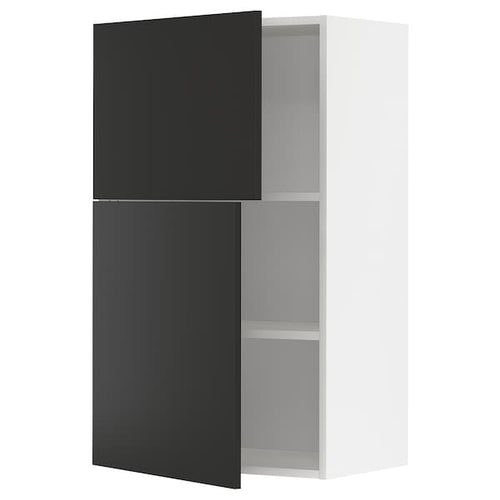 METOD - Wall cabinet with shelves/2 doors, white/Nickebo matt anthracite , 60x100 cm