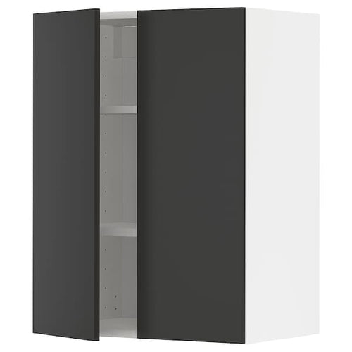 METOD - Wall cabinet with shelves/2 doors, white/Nickebo matt anthracite, 60x80 cm